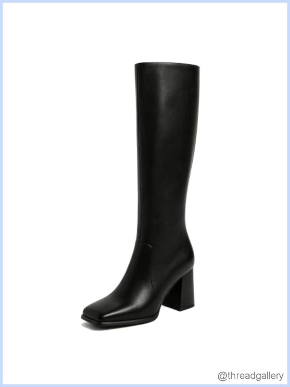 Knee High Boots Square Toe Chunky Heel Faux Leather Tall Boots
